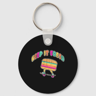Funny Keep It Fresh Skateboard Burger Retro Vintag Keychain