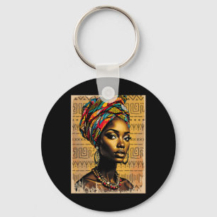 Funny Kente Cloth Head Wrap African American Women Keychain