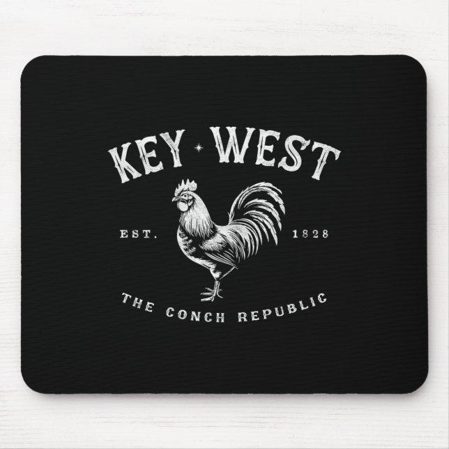 Funny Key West Rooster Chicken Sunrise Fishing Sur Mouse Pad (Front)