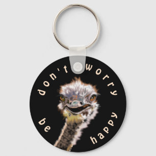 Funny Keychain with Happy Ostrich - Customizable
