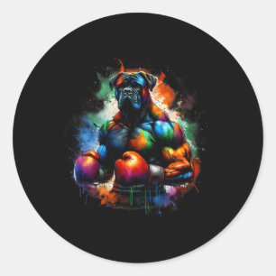 Funny Kickboxing Or Boxing Boxer Dog Paint Splash Classic Round Sticker