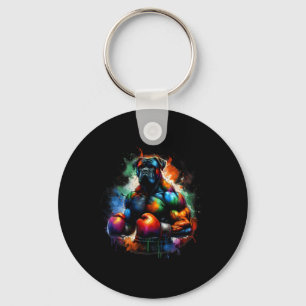 Funny Kickboxing Or Boxing Boxer Dog Paint Splash Keychain