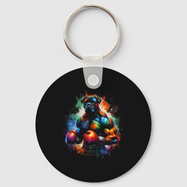 Funny Kickboxing Or Boxing Boxer Dog Paint Splash  Keychain (Front)