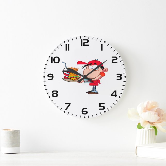 Funny Kid Fast Food Lover Burger, Fries and Drink  Large Clock (Creator Uploaded)