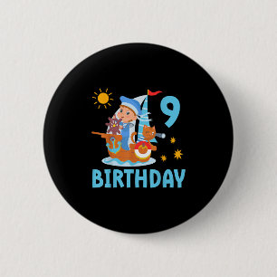 Funny Kids 9th Birthday Party Sailboat Sailing Boa 2 Inch Round Button