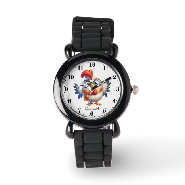 Funny kids bots add name funny rooster watch (Front)