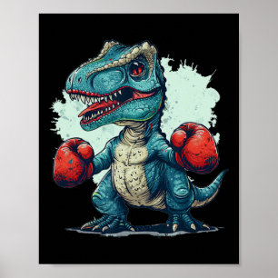 Funny Kids Boxing Dinosaur With Boxing Gloves Cost Poster