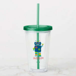 Funny Kids Colourful Robot Blue Personalized Acrylic Tumbler