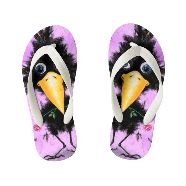 Funny Kid's Flip Flops with In Love Crow (Footbed)