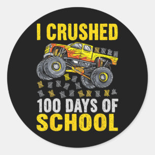 Funny Kids I Crushed 100 Days Of School Boys Truck Classic Round Sticker