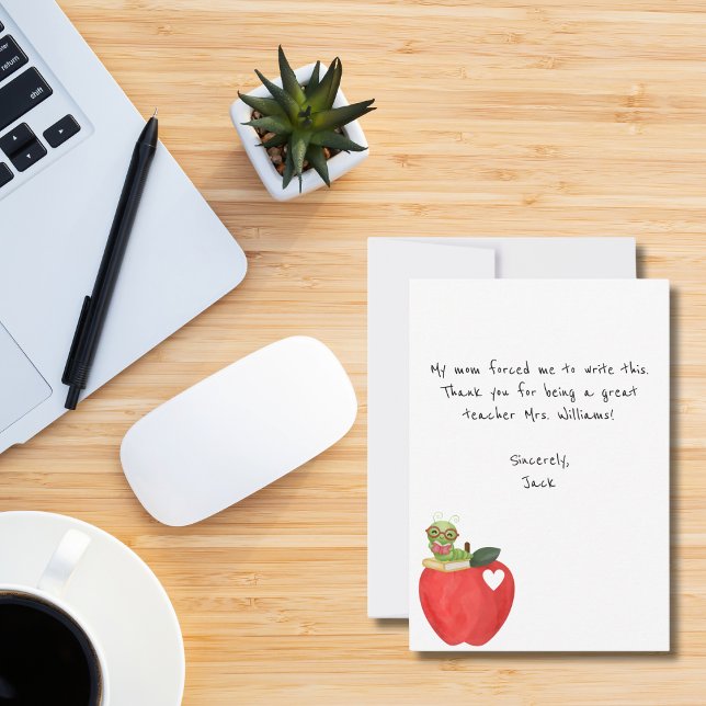 Funny Kids Note, Red Apple,Teacher Appreciation Thank You Card (Creator Uploaded)