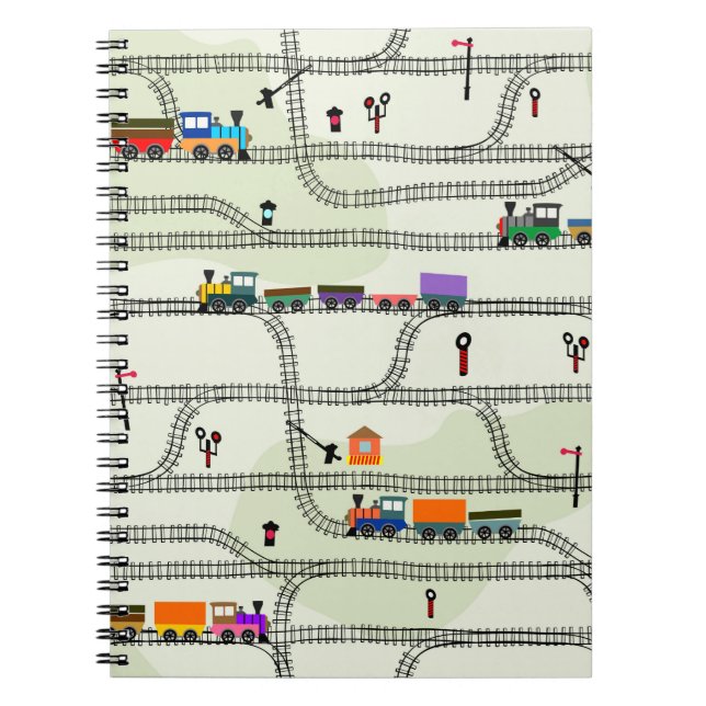 Funny kids seamless pattern railway with locomotiv notebook (Front)
