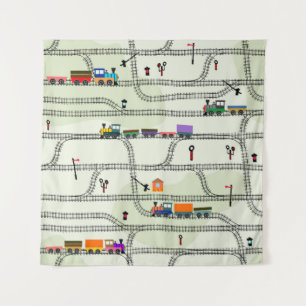 Funny kids seamless pattern railway with locomotiv tapestry