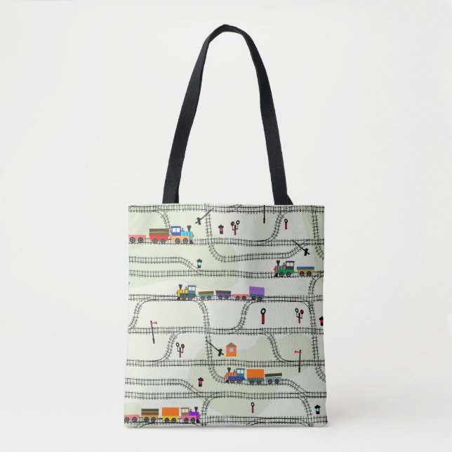 Funny kids seamless pattern railway with locomotiv tote bag (Front)