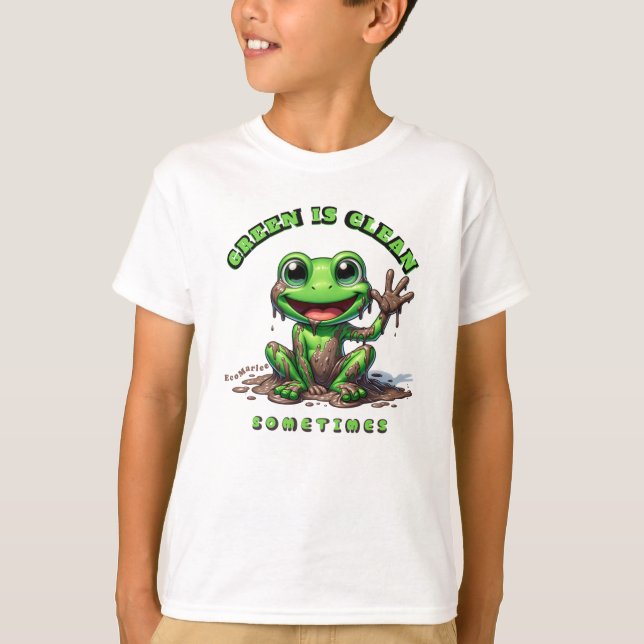 Funny kids t shirt green is clean (Front)