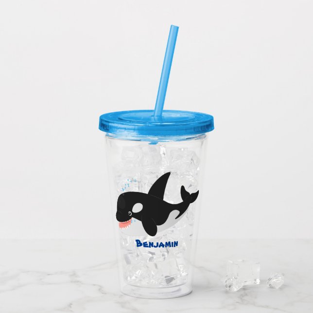 Funny killer whale orca cute cartoon illustration acrylic tumbler (Back Ice)