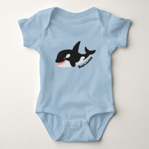Funny killer whale orca cute cartoon illustration baby bodysuit
