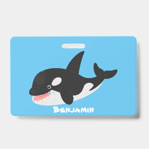 Funny killer whale orca cute cartoon illustration badge