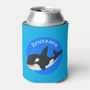 Funny killer whale orca cute cartoon illustration can cooler