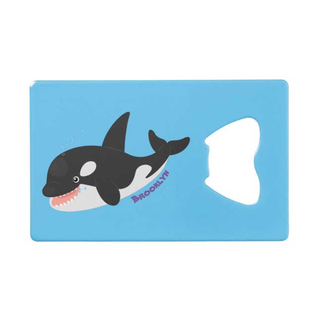 Funny killer whale orca cute cartoon illustration credit card bottle opener (Front (Horizontal))