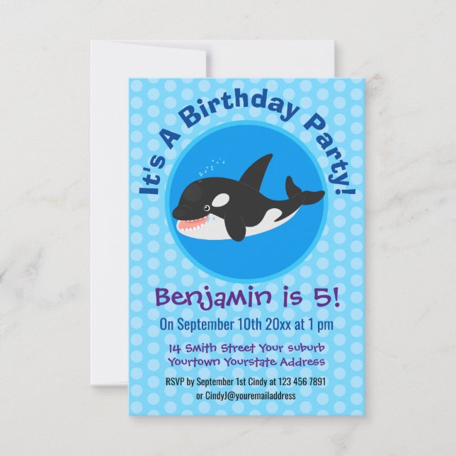 Funny killer whale orca cute cartoon illustration invitation (Front)