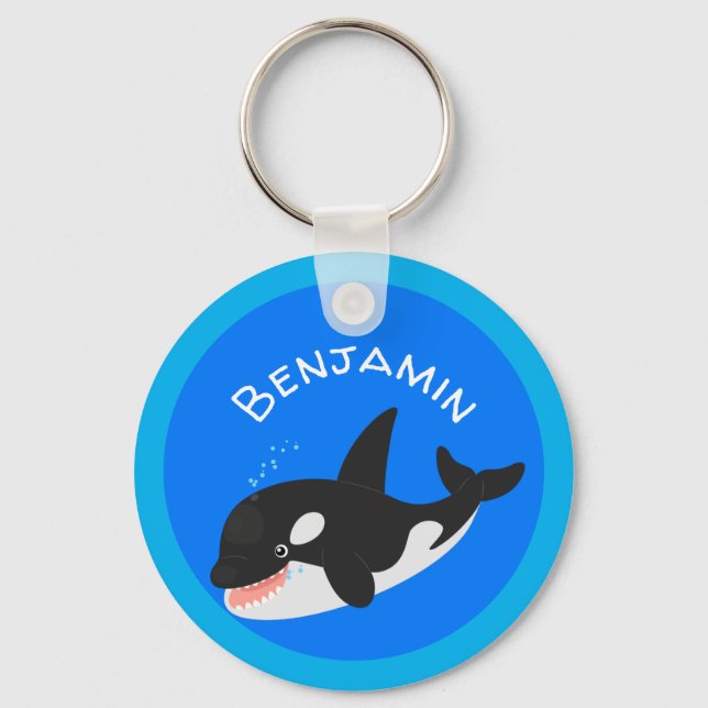 Funny killer whale orca cute cartoon illustration keychain (Front)