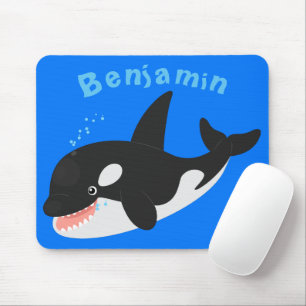 Funny killer whale orca cute cartoon illustration mouse pad