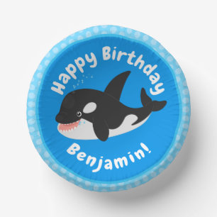 Funny killer whale orca cute cartoon illustration paper plate