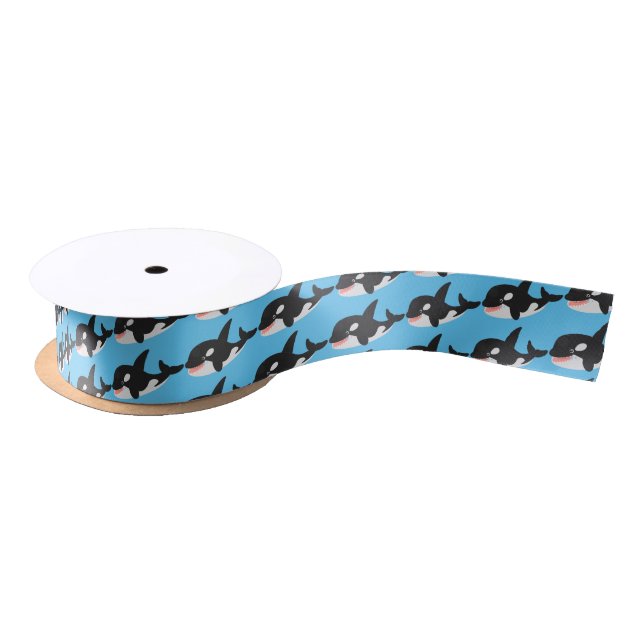 Funny killer whale orca cute cartoon illustration  satin ribbon (Spool)
