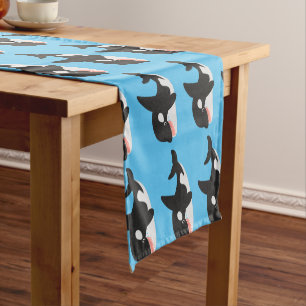 Funny killer whale orca cute cartoon illustration short table runner
