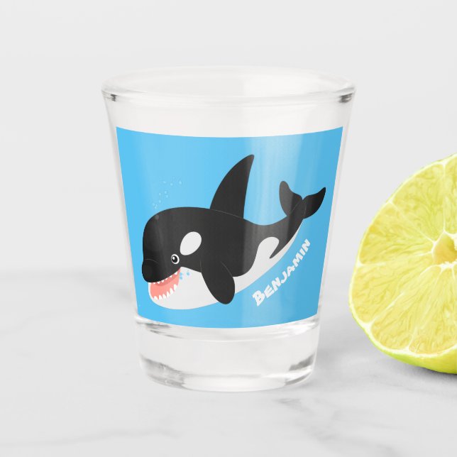 Funny killer whale orca cute cartoon illustration shot glass (Front)
