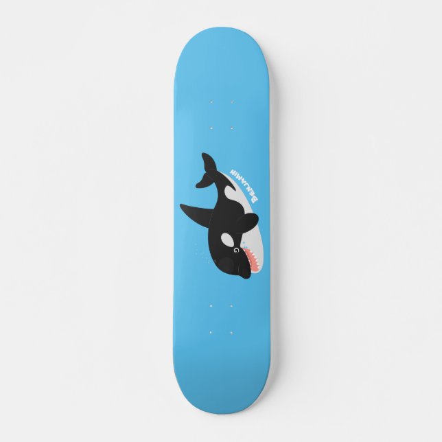 Funny killer whale orca cute cartoon illustration skateboard (Front)