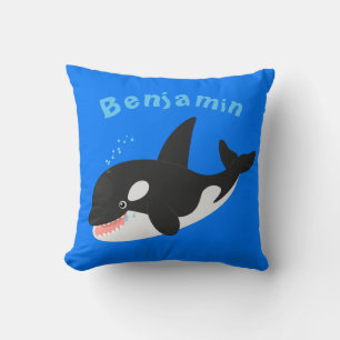 Funny killer whale orca cute cartoon illustration throw pillow