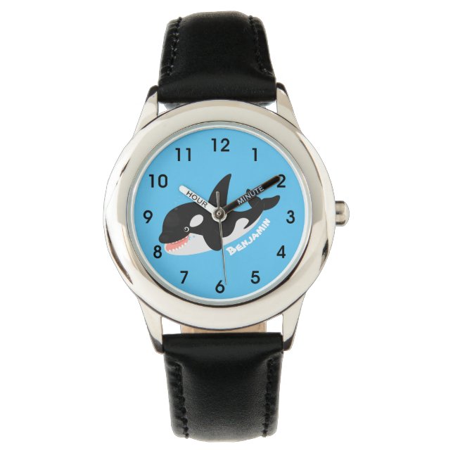 Funny killer whale orca cute cartoon illustration watch (Front)