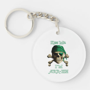 Funny Kiss Me Irish Jolly Roger Pirate Skull Keychain