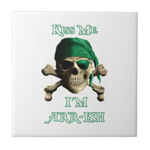 Funny Kiss Me Irish Jolly Roger Pirate Skull Tile