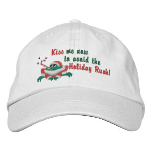 Funny Kiss Me Now Frog Embroidered Hat
