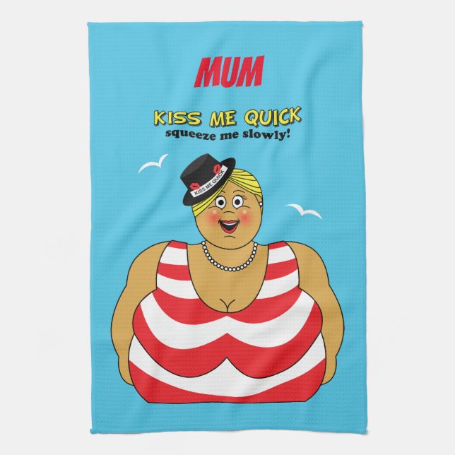 Funny Kiss Me Quick British Seaside Swimsuit Lady Kitchen Towel (Vertical)