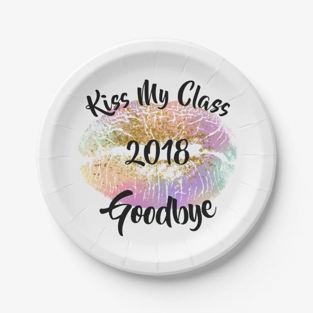 Funny Kiss My Class Goodbye Lips Paper Plate (Front)