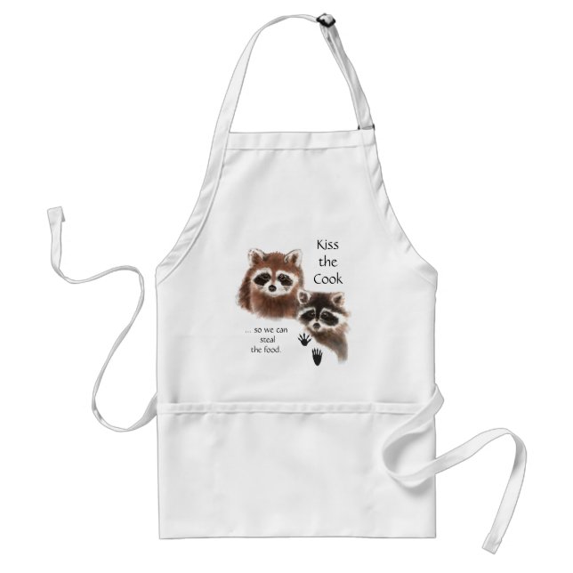 Funny, Kiss the Cook Cute Raccoon Humour Quote Standard Apron (Front)