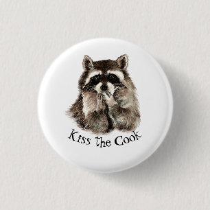 Funny, Kiss the Cook, Raccoons Tote 1 Inch Round Button