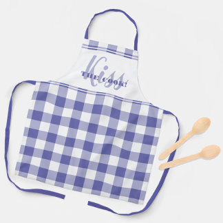 Funny Kiss The Cook Trendy Very Peri Gingham Check Apron