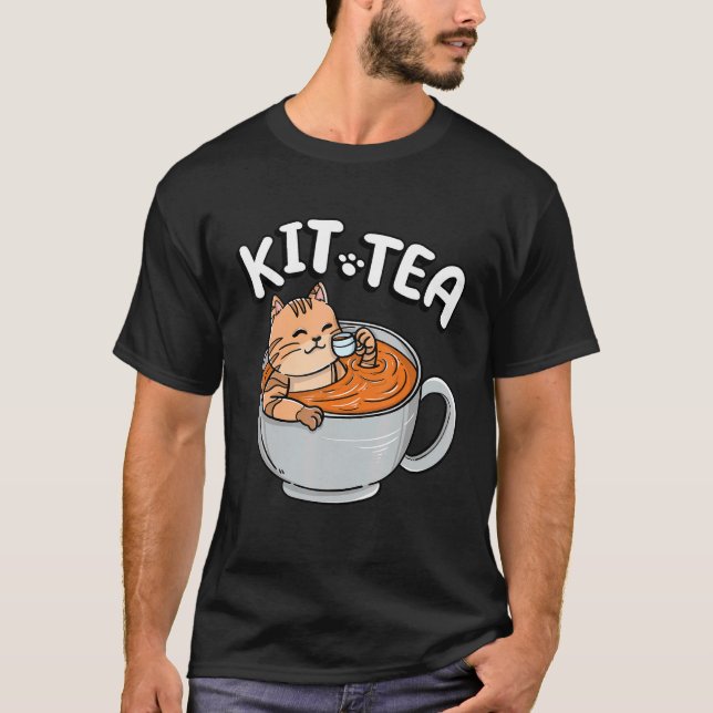 Funny KIT TEA Kitty Cat Kitten Tea Drinker Pet Par T-Shirt (Front)