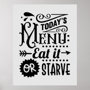funny kitchen menu word art poster