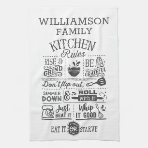 Funny Kitchen Rules Subway Art Personalized Towel