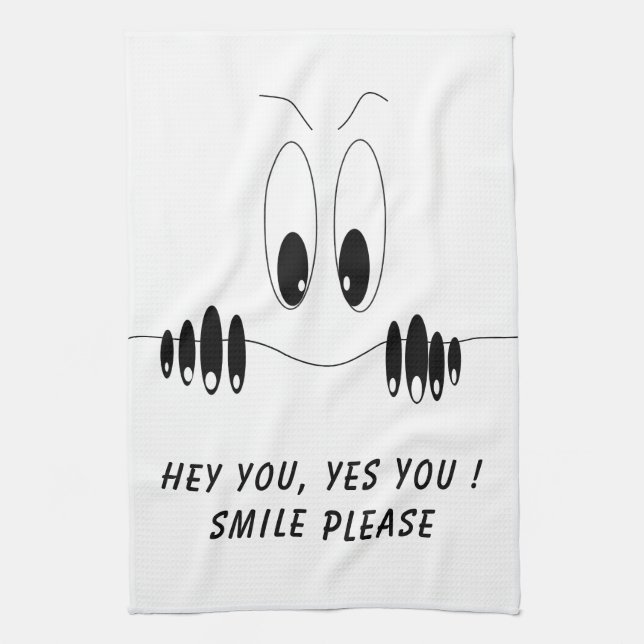 Funny Kitchen Towel Curiosity Eyes - Custom Text (Vertical)