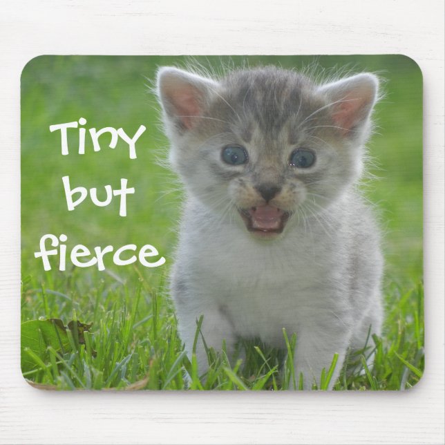 Funny Kitten Caption Tiny but Fierce Mouse Pad (Front)