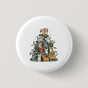 Funny Kitten Christmas Tree Cat Pet Animal Lover 1 Inch Round Button