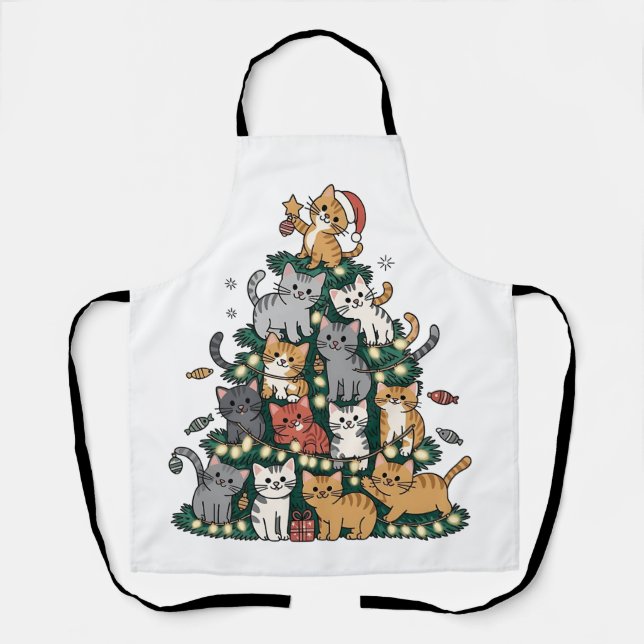Funny Kitten Christmas Tree Cat Pet Animal Lover  Apron (Front)