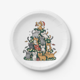 Funny Kitten Christmas Tree Cat Pet Animal Lover Paper Plate